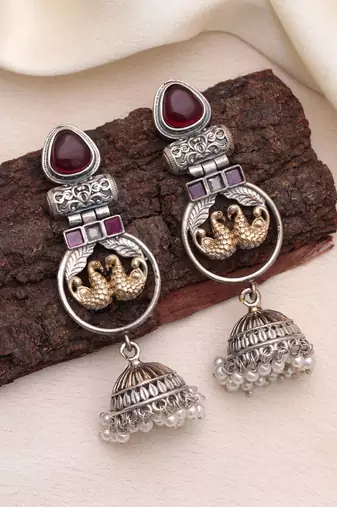 Maroon color dual tone oxidised earrings
