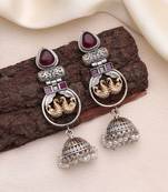 Maroon color dual tone oxidised earrings