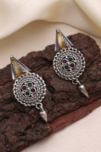 Rani & green color dual tone oxidised earrings