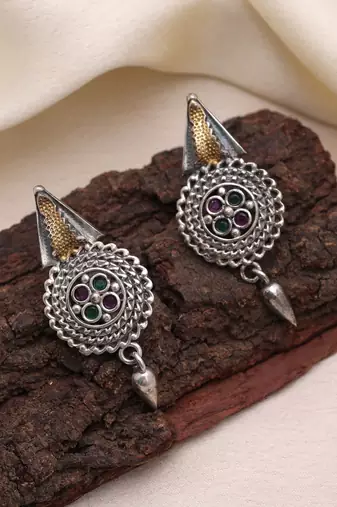 Rani & green color dual tone oxidised earrings