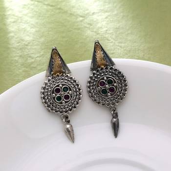 Rani & green color dual tone oxidised earrings 2