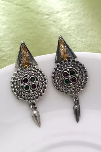 Rani & green color dual tone oxidised earrings