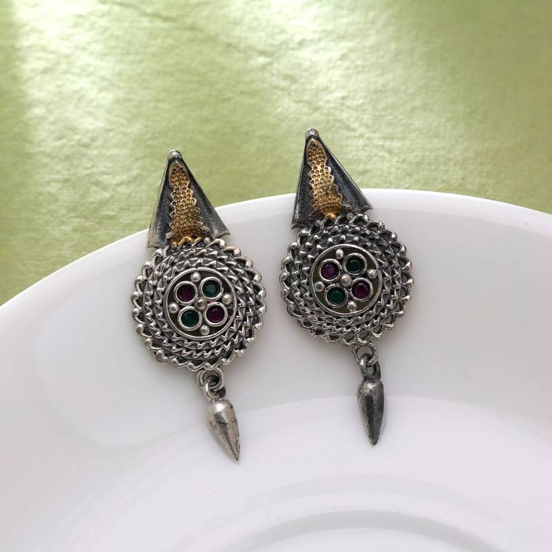 Rani & green color dual tone oxidised earrings