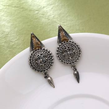 Gold & silver color dual tone oxidised earrings 1