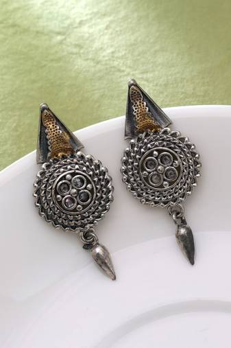 Gold & silver color dual tone oxidised earrings
