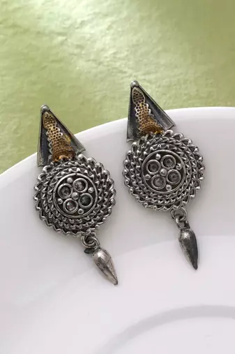 Gold & silver color dual tone oxidised earrings