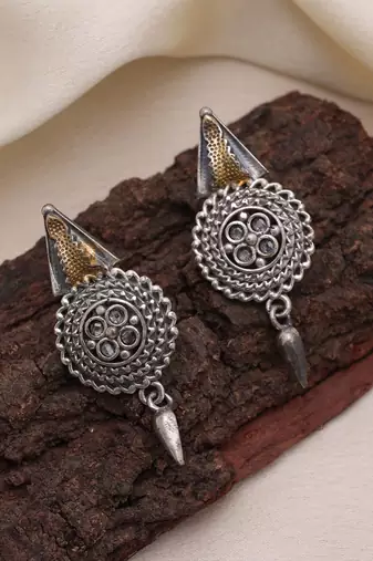 Gold & silver color dual tone oxidised earrings