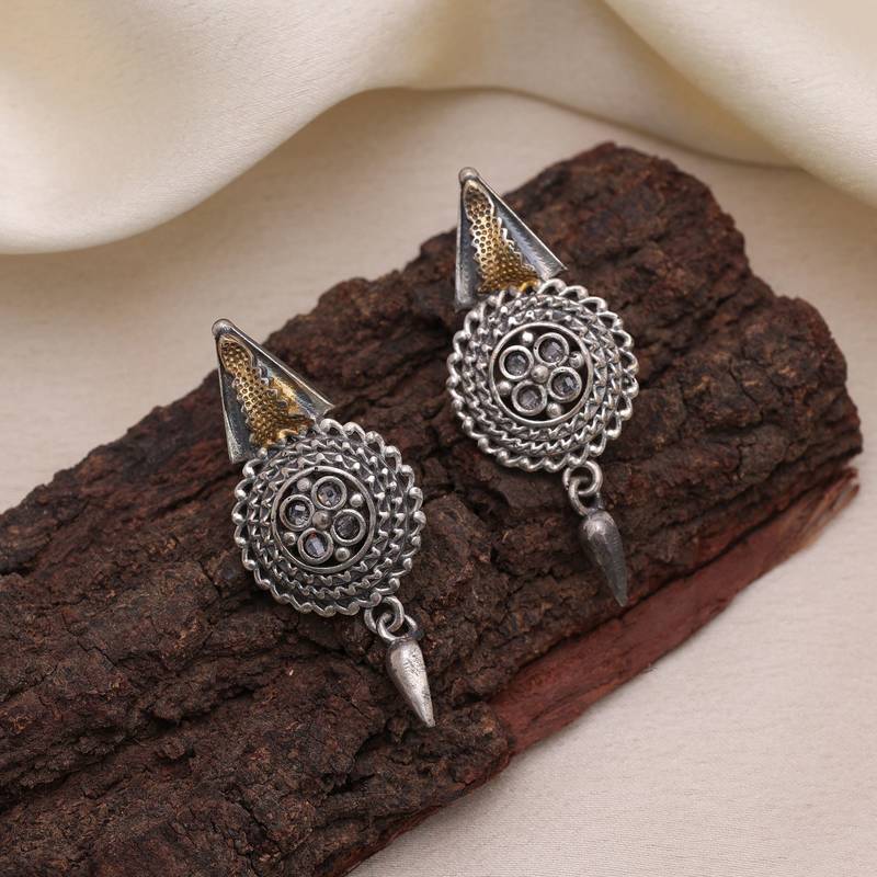Gold & silver color dual tone oxidised earrings