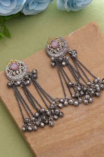 Light pink color dual tone oxidised earrings