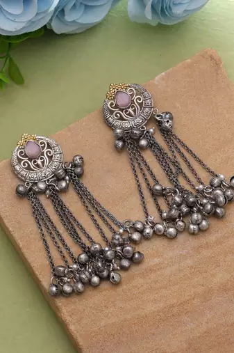Light pink color dual tone oxidised earrings