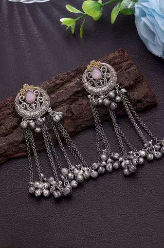 Light pink color dual tone oxidised earrings