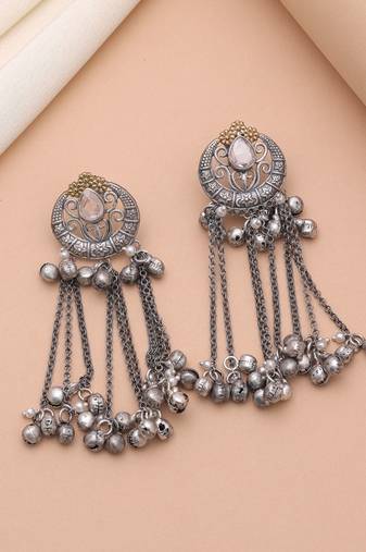 Gold & silver color dual tone oxidised earrings