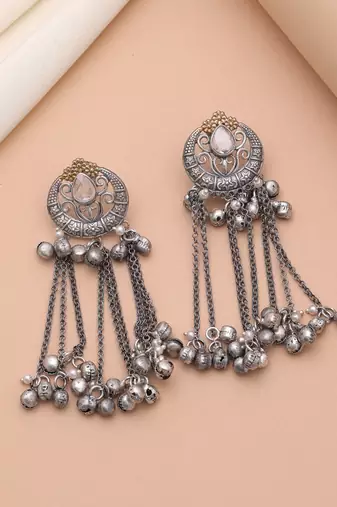 Gold & silver color dual tone oxidised earrings