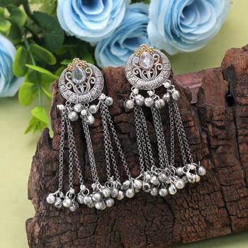 Gold & silver color dual tone oxidised earrings 2