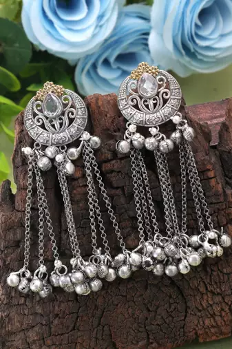 Gold & silver color dual tone oxidised earrings