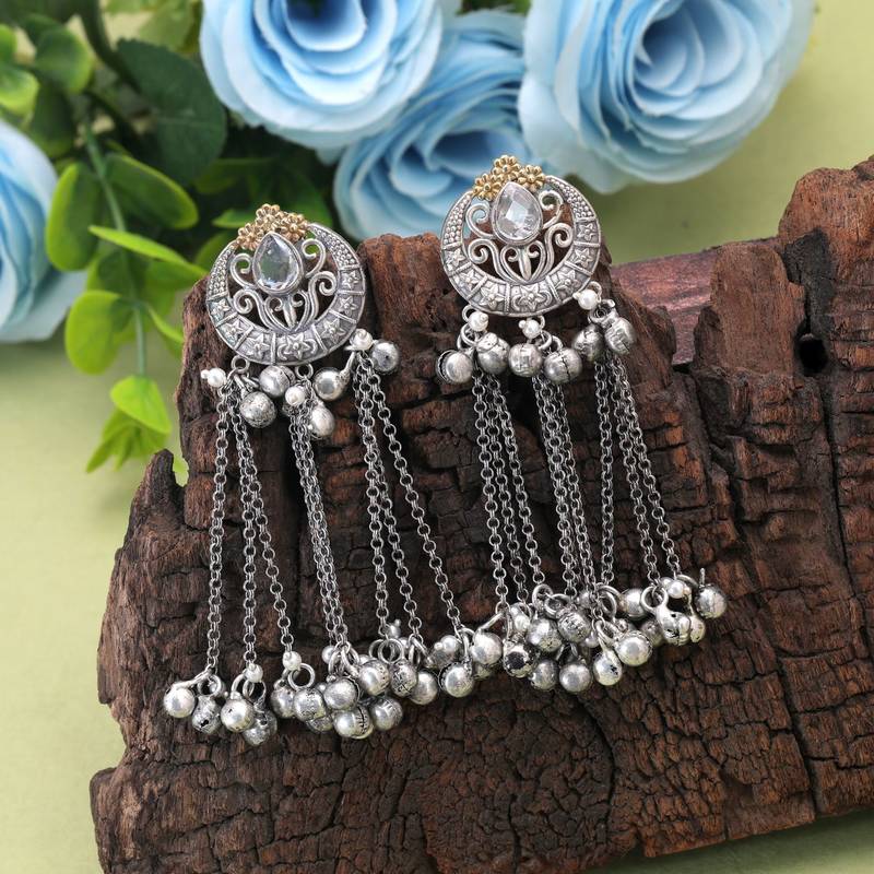Gold & silver color dual tone oxidised earrings