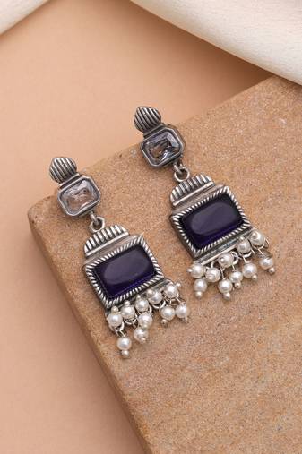 Blue color oxidised earrings