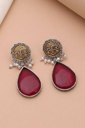 Maroon color dual tone oxidised earrings