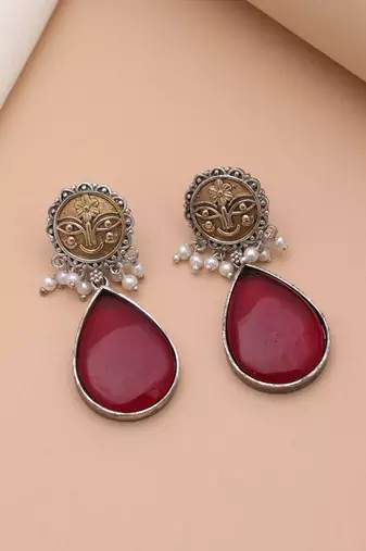 Maroon color dual tone oxidised earrings