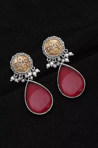 Maroon color dual tone oxidised earrings