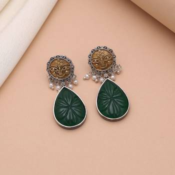 Green color dual tone oxidised earrings 1