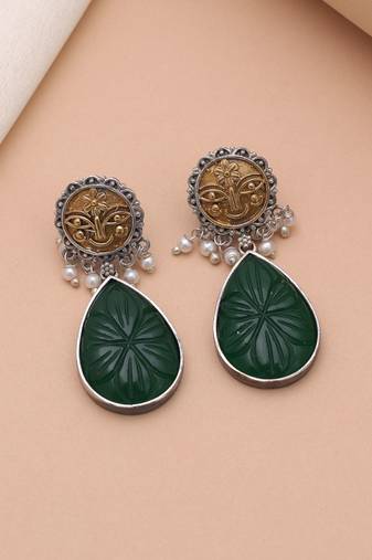 Green color dual tone oxidised earrings