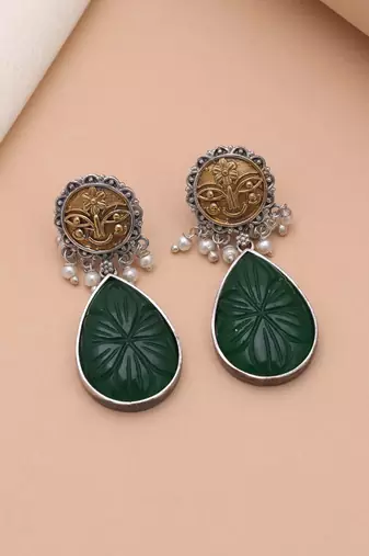 Green color dual tone oxidised earrings