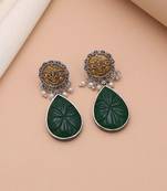 Green color dual tone oxidised earrings