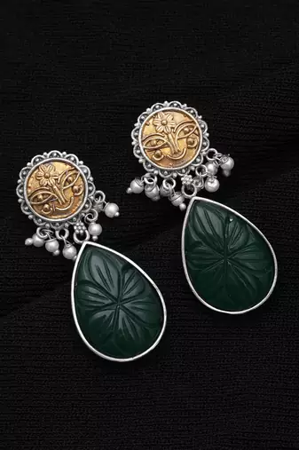 Green color dual tone oxidised earrings