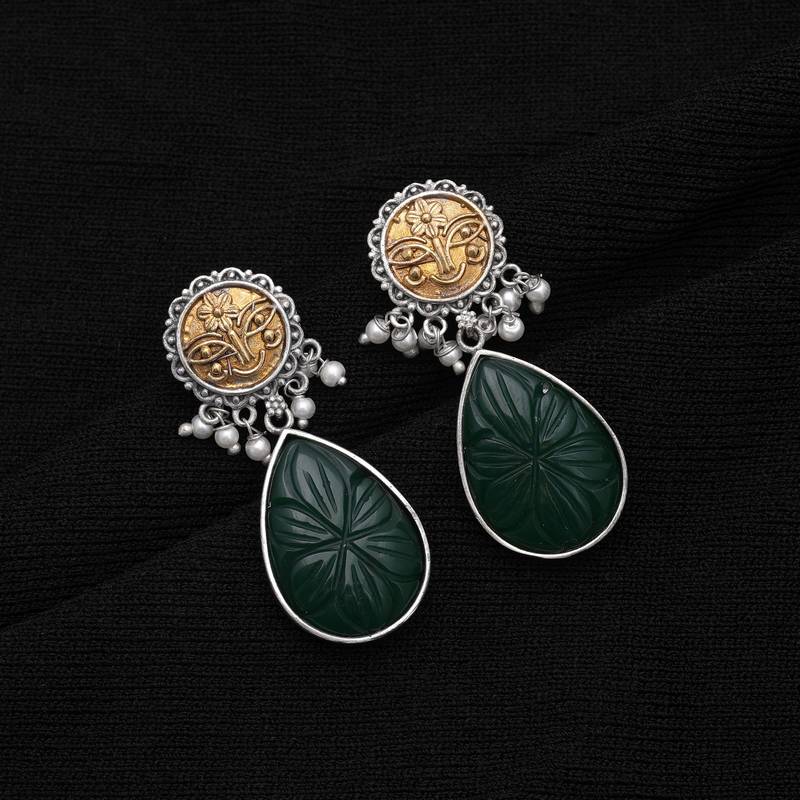 Green color dual tone oxidised earrings