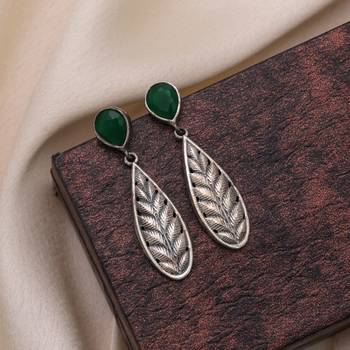 Green color oxidised earrings 1