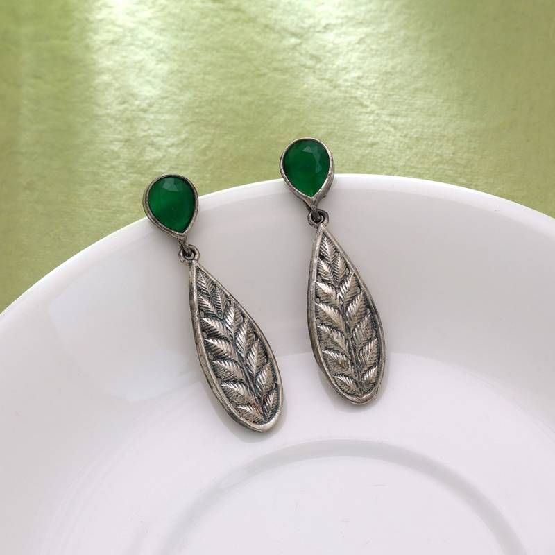Green color oxidised earrings