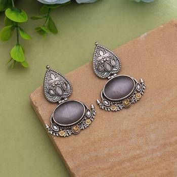 Grey color dual tone oxidised earrings 1