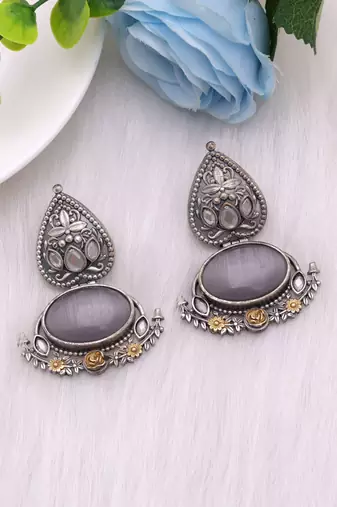 Grey color dual tone oxidised earrings