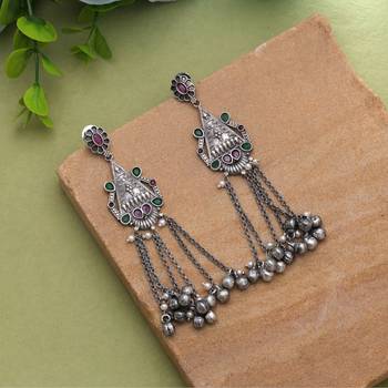 Rani & green color oxidised earrings 1