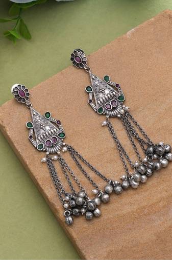Rani & green color oxidised earrings