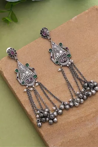 Rani & green color oxidised earrings