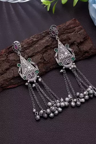 Rani & green color oxidised earrings