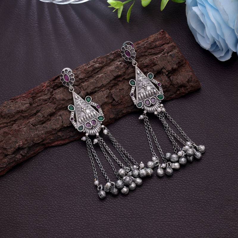 Rani & green color oxidised earrings