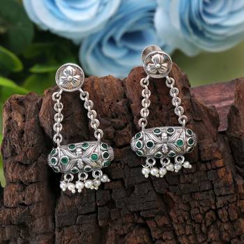 Green color oxidised earrings 1