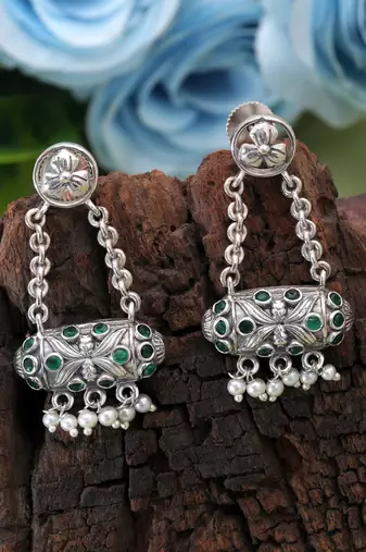 Green color oxidised earrings