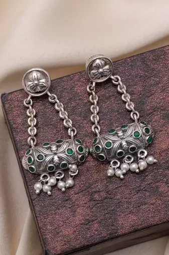 Green color oxidised earrings