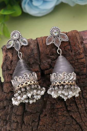 Grey color oxidised earrings