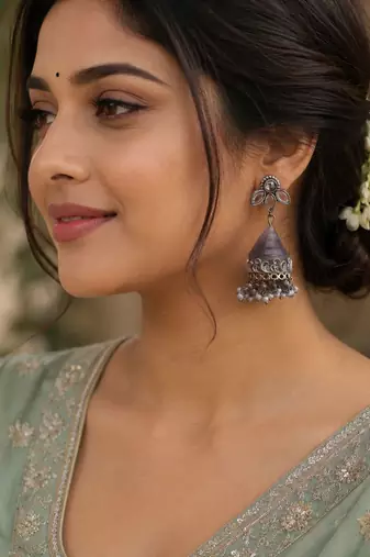 Grey color oxidised earrings