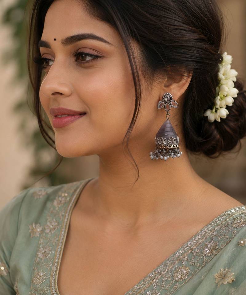 Grey color oxidised earrings
