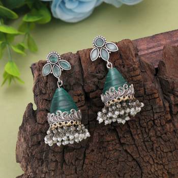 Rama green color oxidised earrings 1