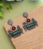 Maroon & green color dual tone oxidised earrings