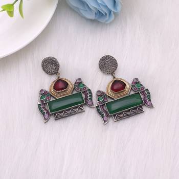 Maroon & green color dual tone oxidised earrings 2