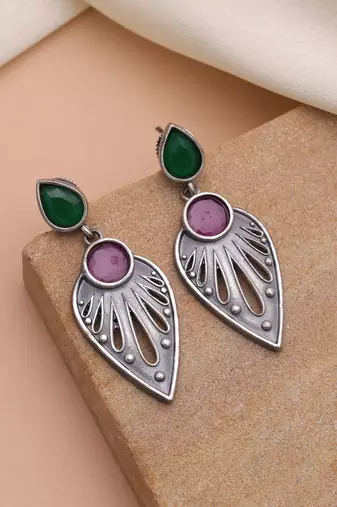 Rani & green color oxidised earrings
