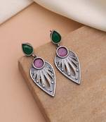 Rani & green color oxidised earrings